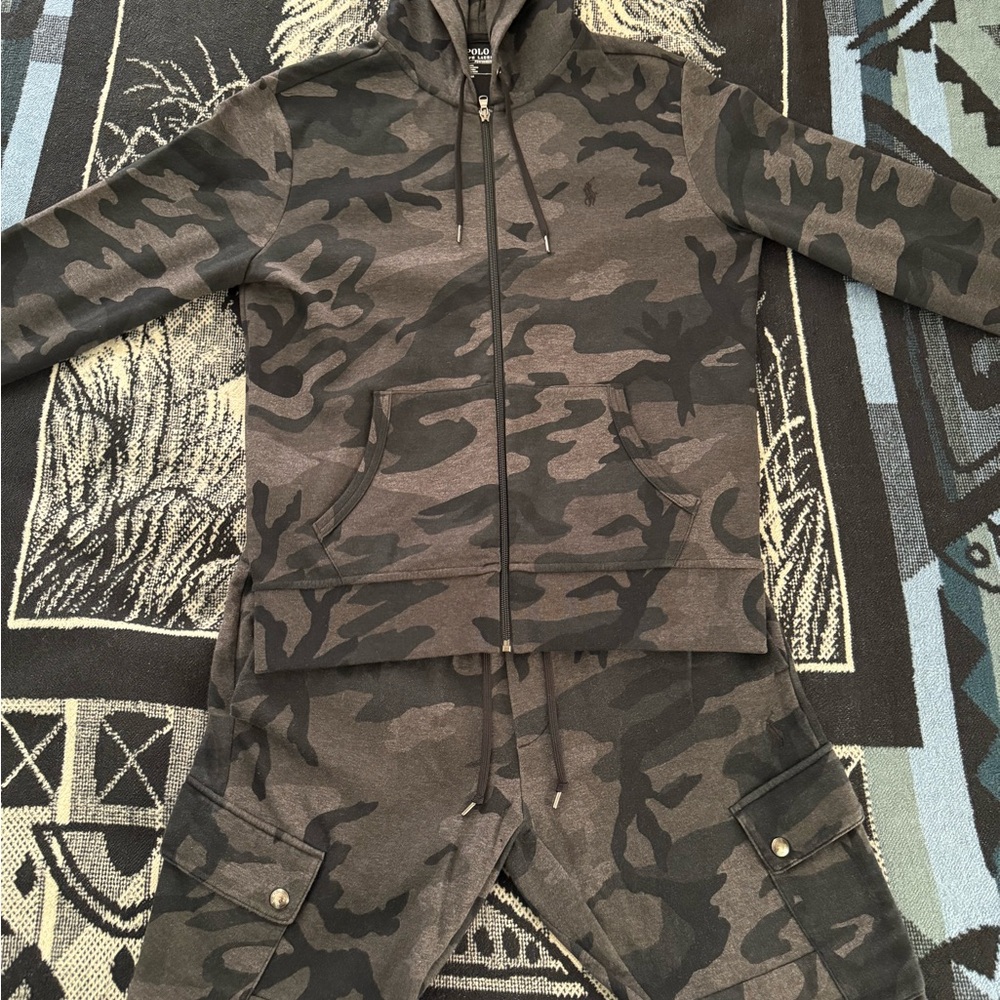 Polo Ralph Lauren Performance Grey/Black Camo Hoodie + Cargo Joggers Set
